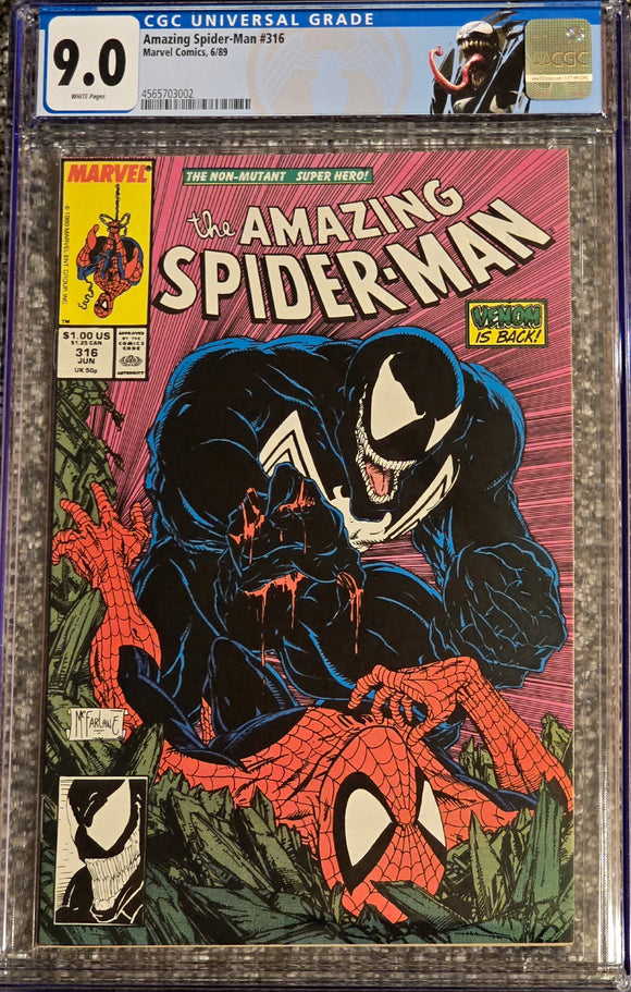 AMAZING SPIDERMAN #316 VENOM CUSTOM LABEL 1989 TODD MCFARLANE 9.0 CGC