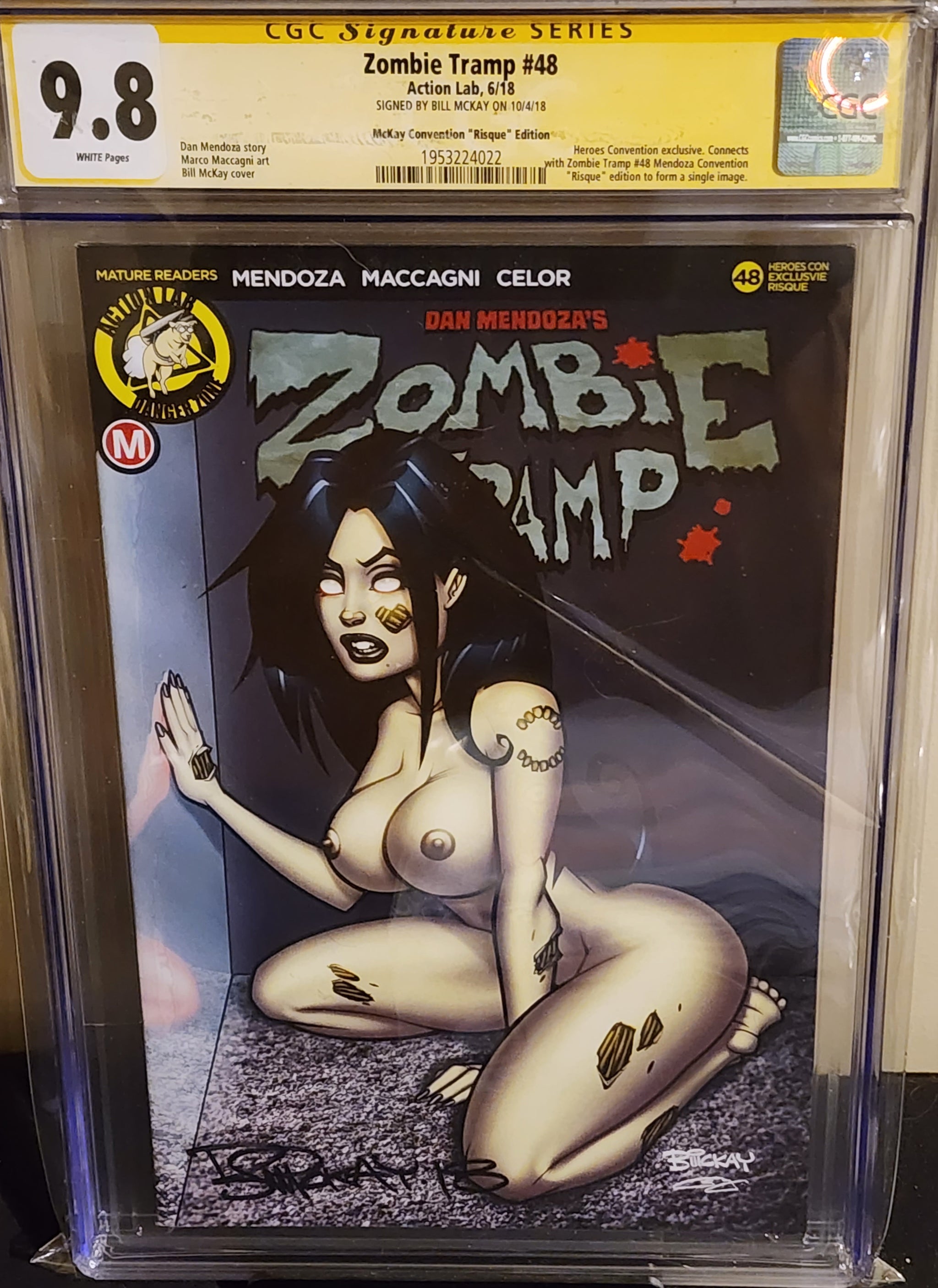 Zombie Tramp 56B, McKay Regular and factory Risqué Variants, signed by Mendoza