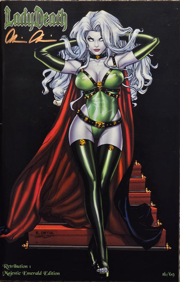 LADY DEATH RETRIBUTION #1 MAJESTIC EMERALD EDITION RICHARD ORTIZ LTD 16/69 COA NM-