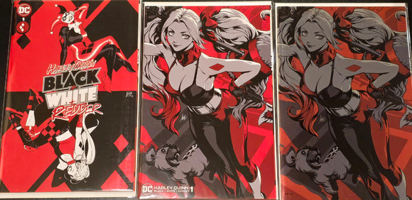 HARLEY QUINN BLACK WHITE REDDER SET OF 3 COVERS FOR #1 2024 NM-