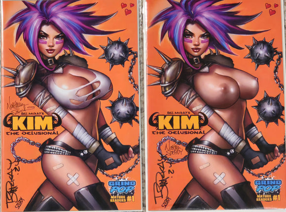 DELUTIONAL KIM #1 KICKSTARTER NICE & TOPLESS SET NATHAN SZERDY SIGNED X2 W/ COA