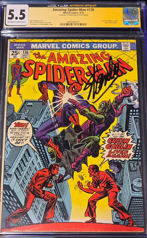 AMAZING SPIDERMAN #136 SIGNED BY STAN LEE 5.5 CGC