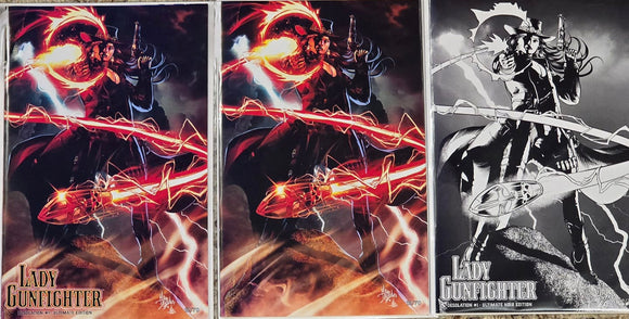 LADY GUNFIGHTER #1 MIKE DEODATO JR ULTIMATE EDITION SET OF 3 LTD 12/70 & LTD 3/15 METAL KICKSTARTER EXCLUSIVES