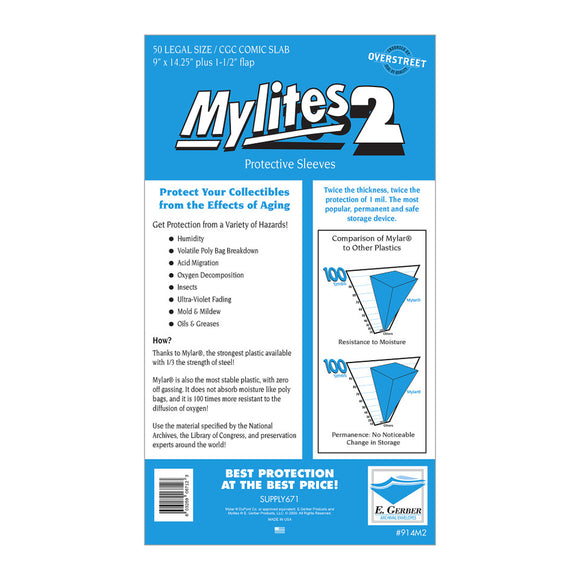 MYLITES 2 LEGAL SIZED MYLAR BAGS FOR GRADED CGC/PGX/CBCS BOOKS