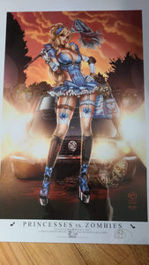 13 X 19 JESSE WICHMAN PRINCESS VS ZOMBIES LTD 100 SIGNED AND NUMBERED