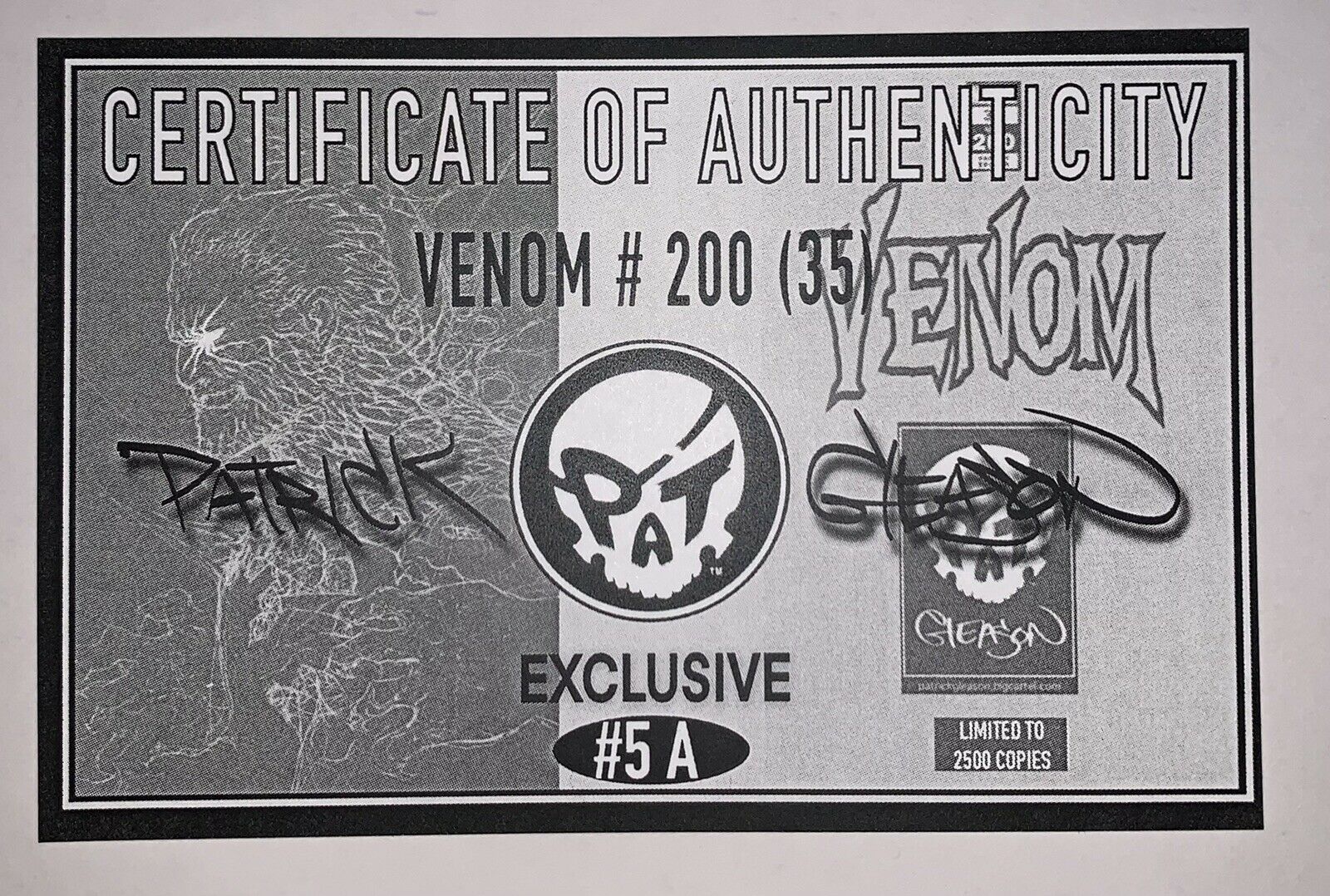 VENOM #200 VIRGIN PATRICK GLEASON WEBHEAD W/COA – Comic Connection